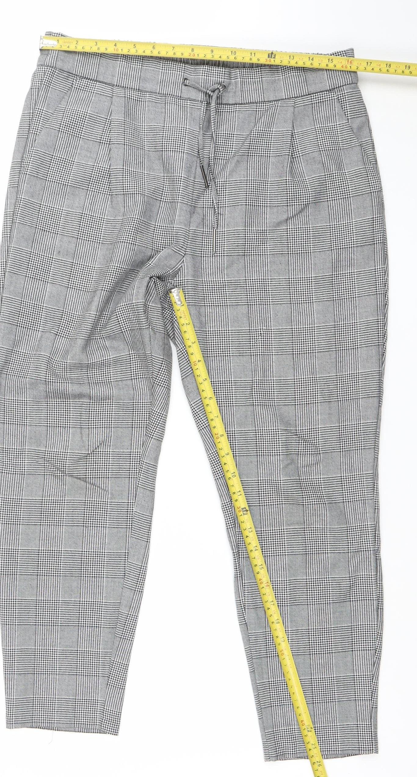 Vero Moda Women Grey Check Chino Trousers L Regular Fit