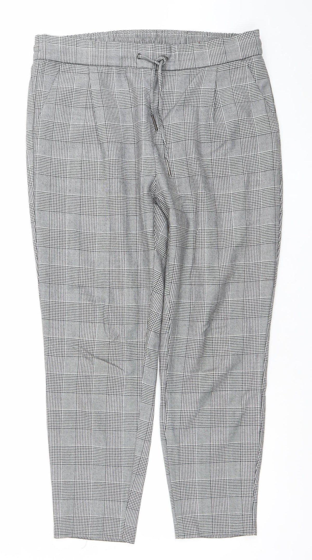 Vero Moda Women Grey Check Chino Trousers L Regular Fit