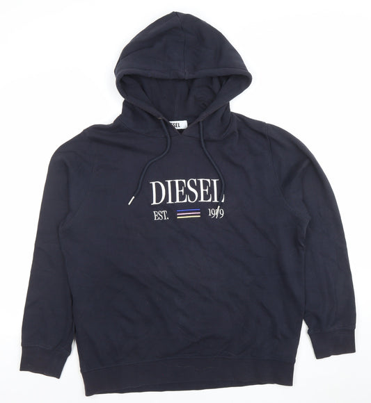 Diesel Womens Black Medium Pullover Hoodie Embroidered Logo