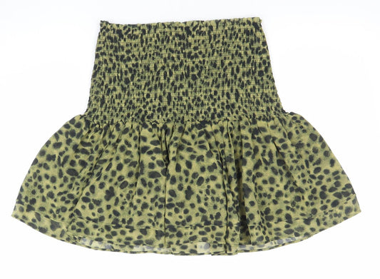 H&M Women Green Animal Print A-Line Short Skirt Size M