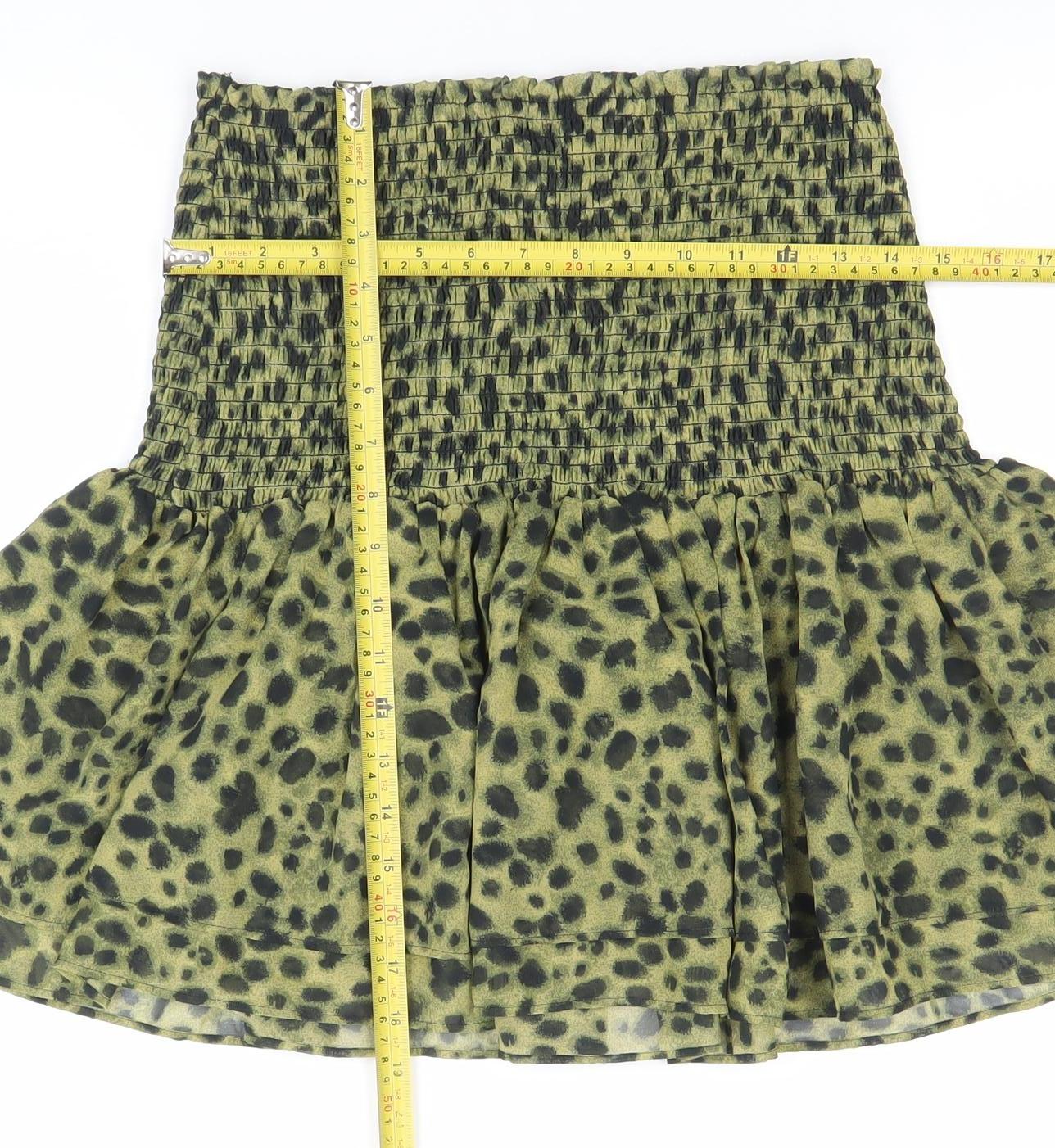 H&M Women Green Animal Print A-Line Short Skirt Size M