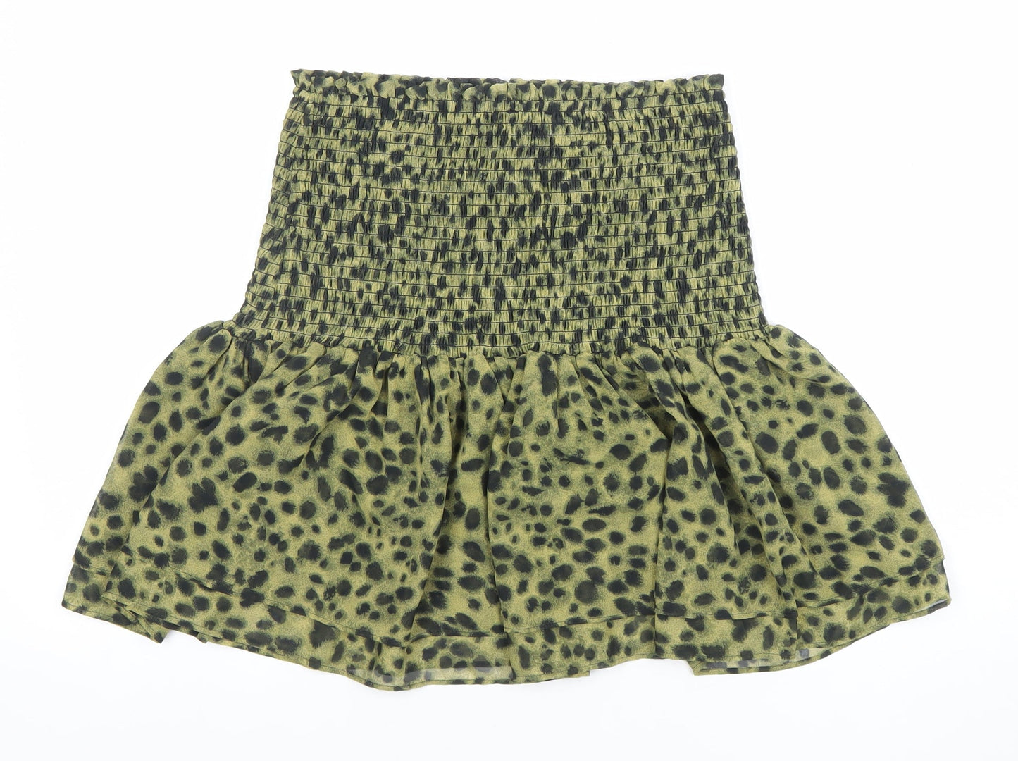 H&M Women Green Animal Print A-Line Short Skirt Size M