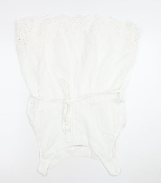 JoJo Maman Bébé Women’s White Cotton Tunic Blouse M Sleeveless Embroidered
