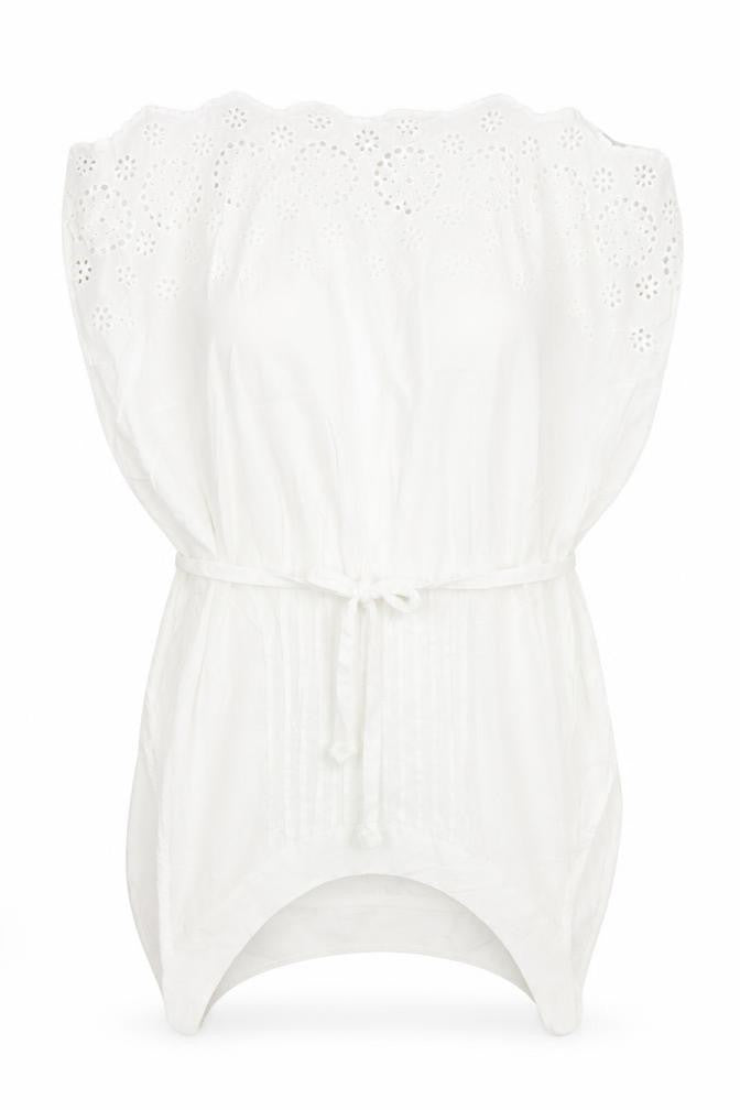 JoJo Maman Bébé Women’s White Cotton Tunic Blouse M Sleeveless Embroidered