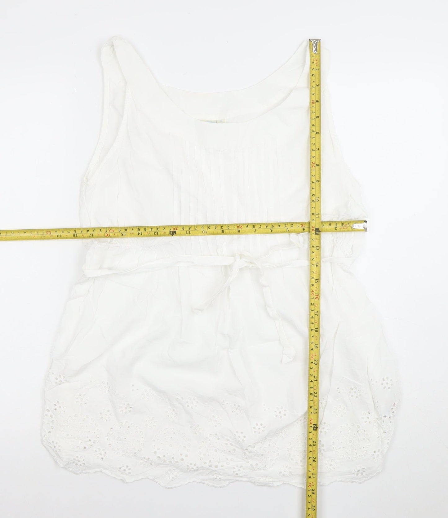 JoJo Maman Bébé Women’s White Cotton Tunic Blouse M Sleeveless Embroidered