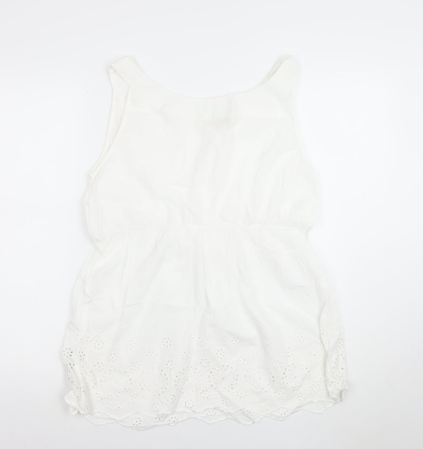 JoJo Maman Bébé Women’s White Cotton Tunic Blouse M Sleeveless Embroidered