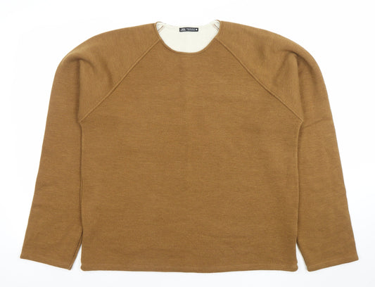 ZARA Women Brown Crew Neck Long Sleeve Pullover Jumper Size M
