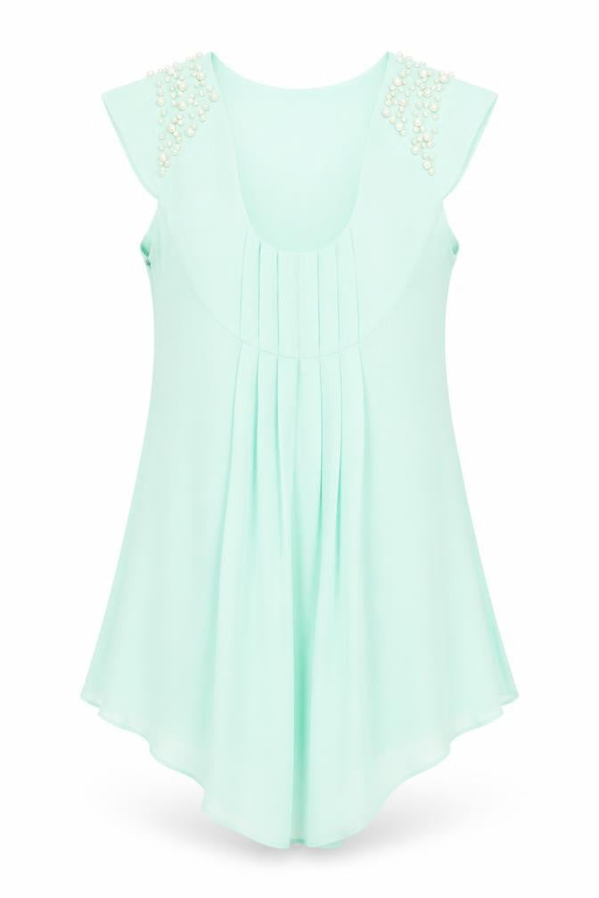 Mangano Womens Green Beaded Chiffon Tunic Blouse Size L