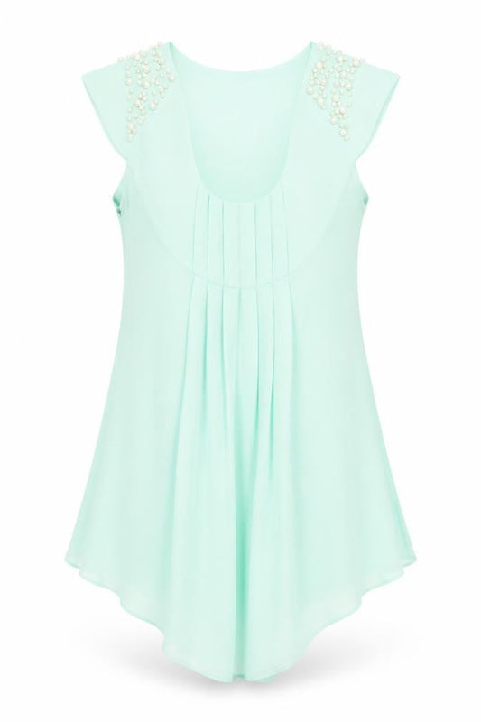 Mangano Womens Green Beaded Chiffon Tunic Blouse Size L