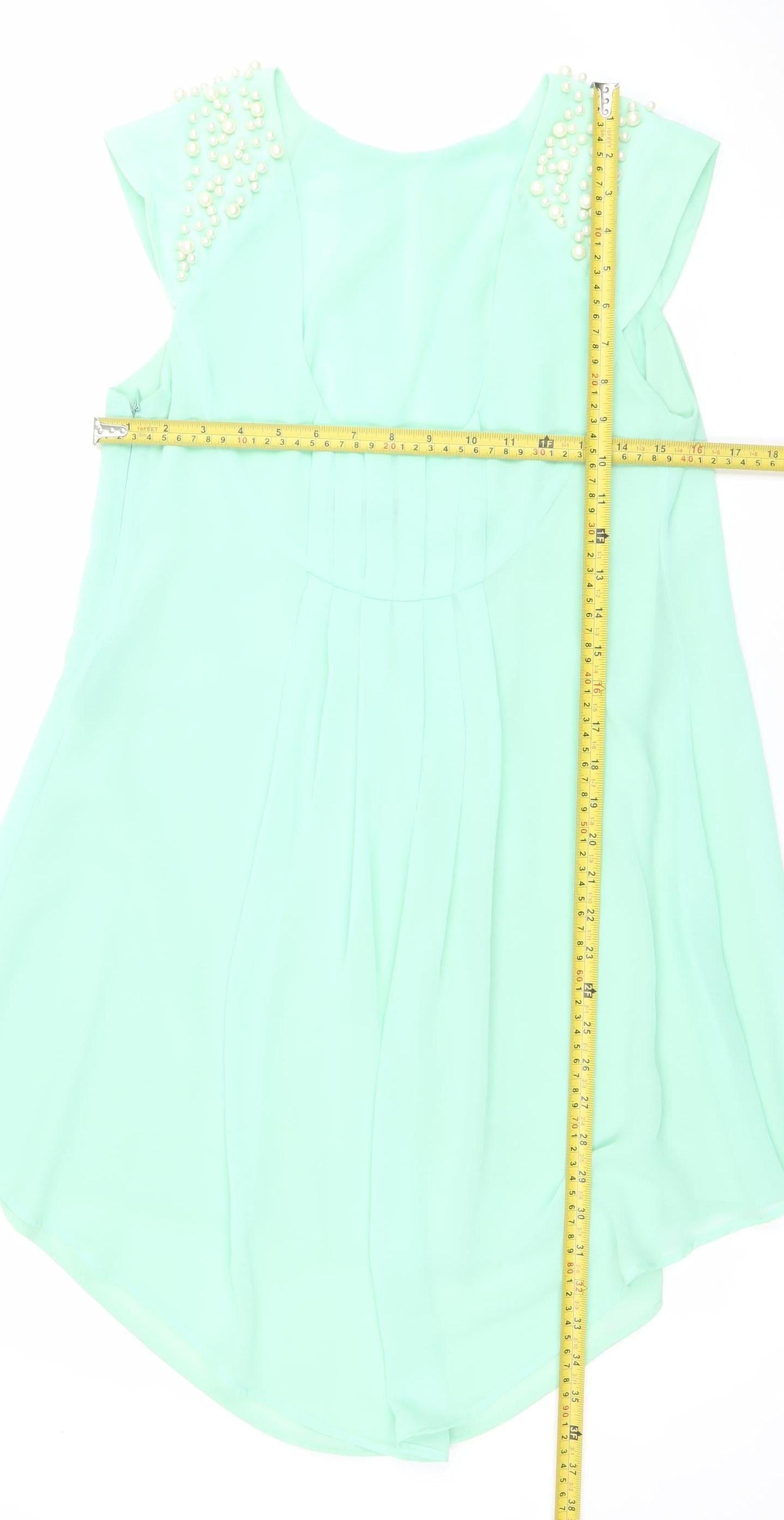 Mangano Womens Green Beaded Chiffon Tunic Blouse Size L