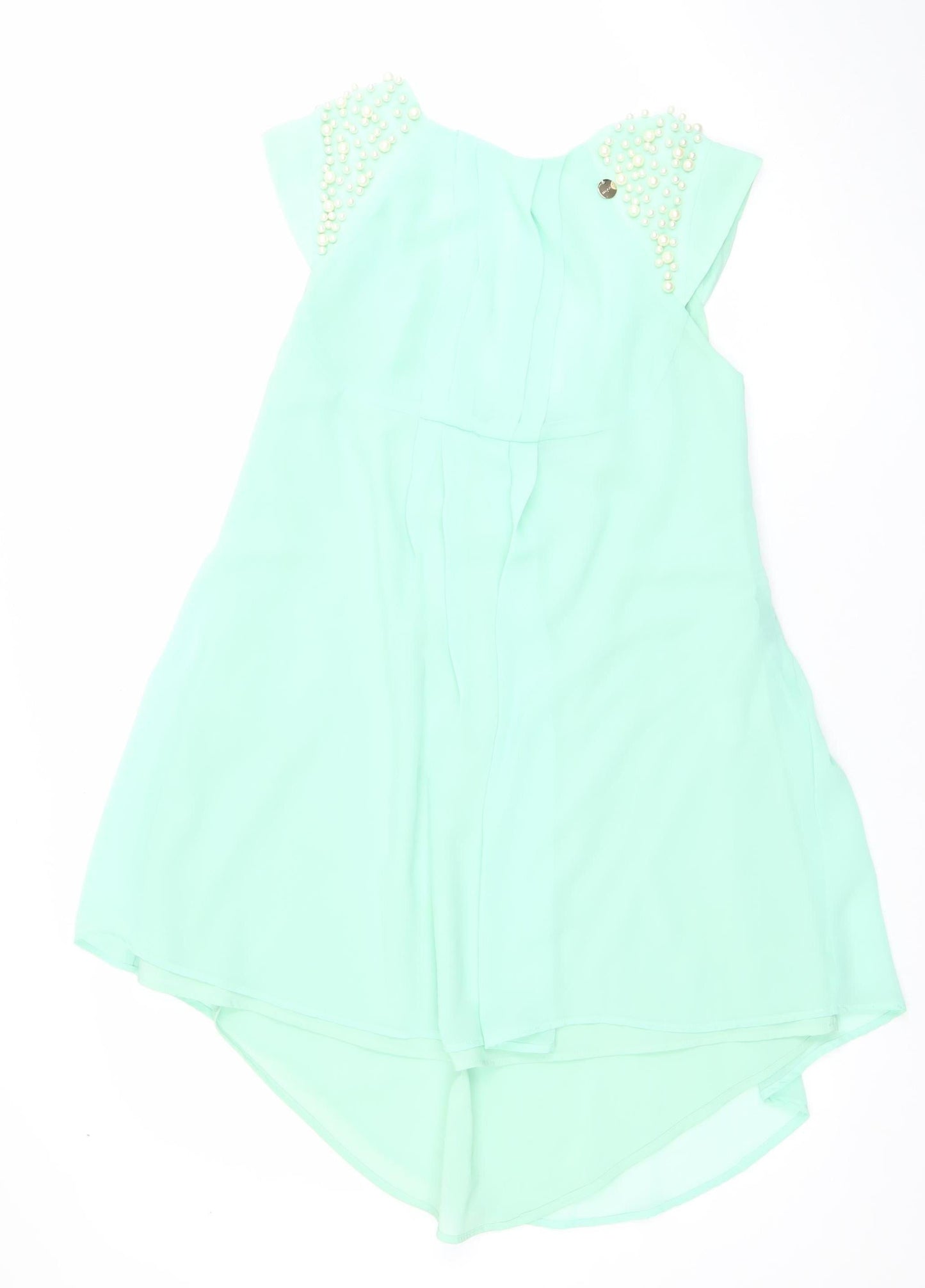 Mangano Womens Green Beaded Chiffon Tunic Blouse Size L