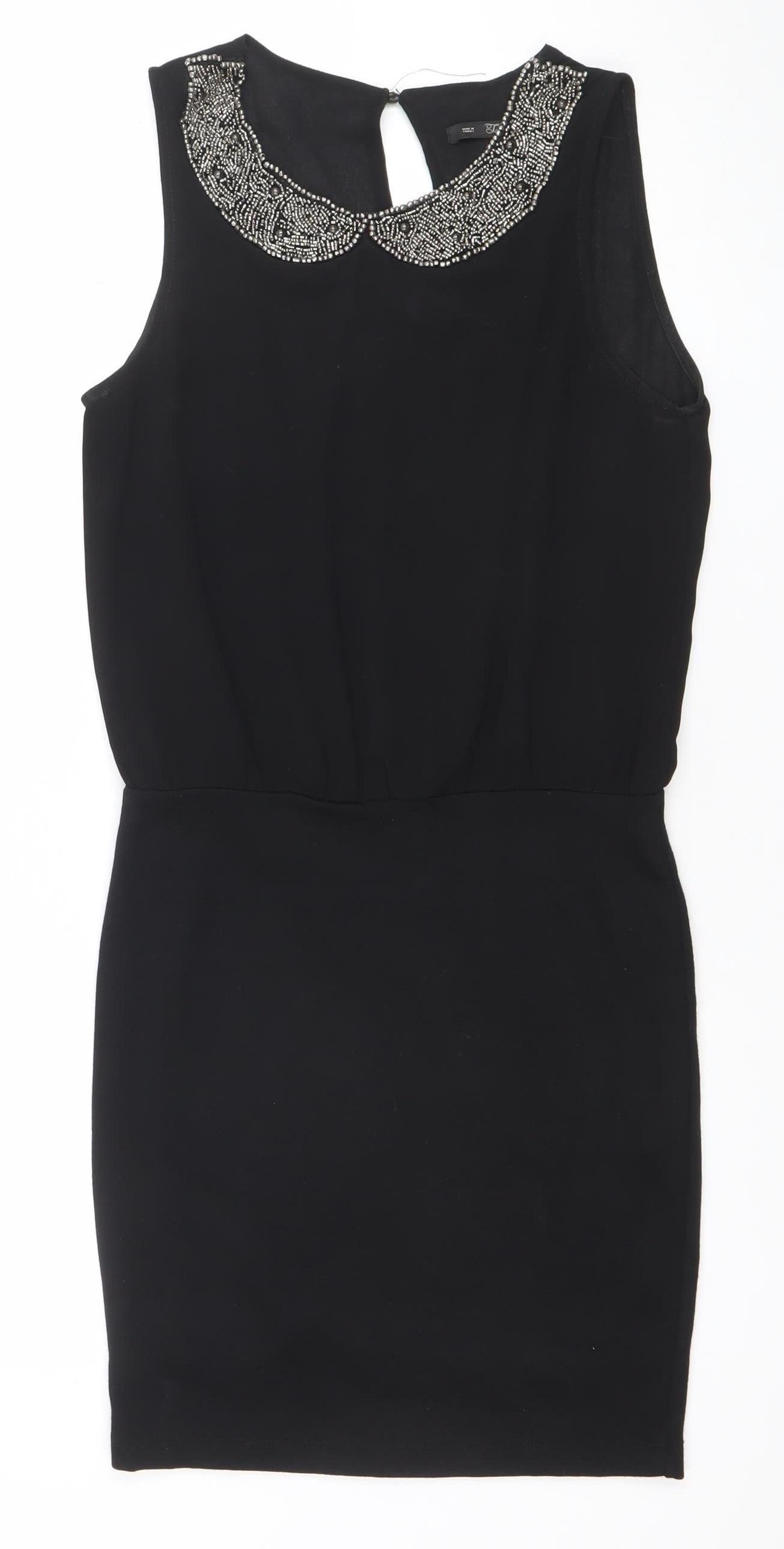 Zara Women Black Beaded Sleeveless Sheath Party Dress Size S