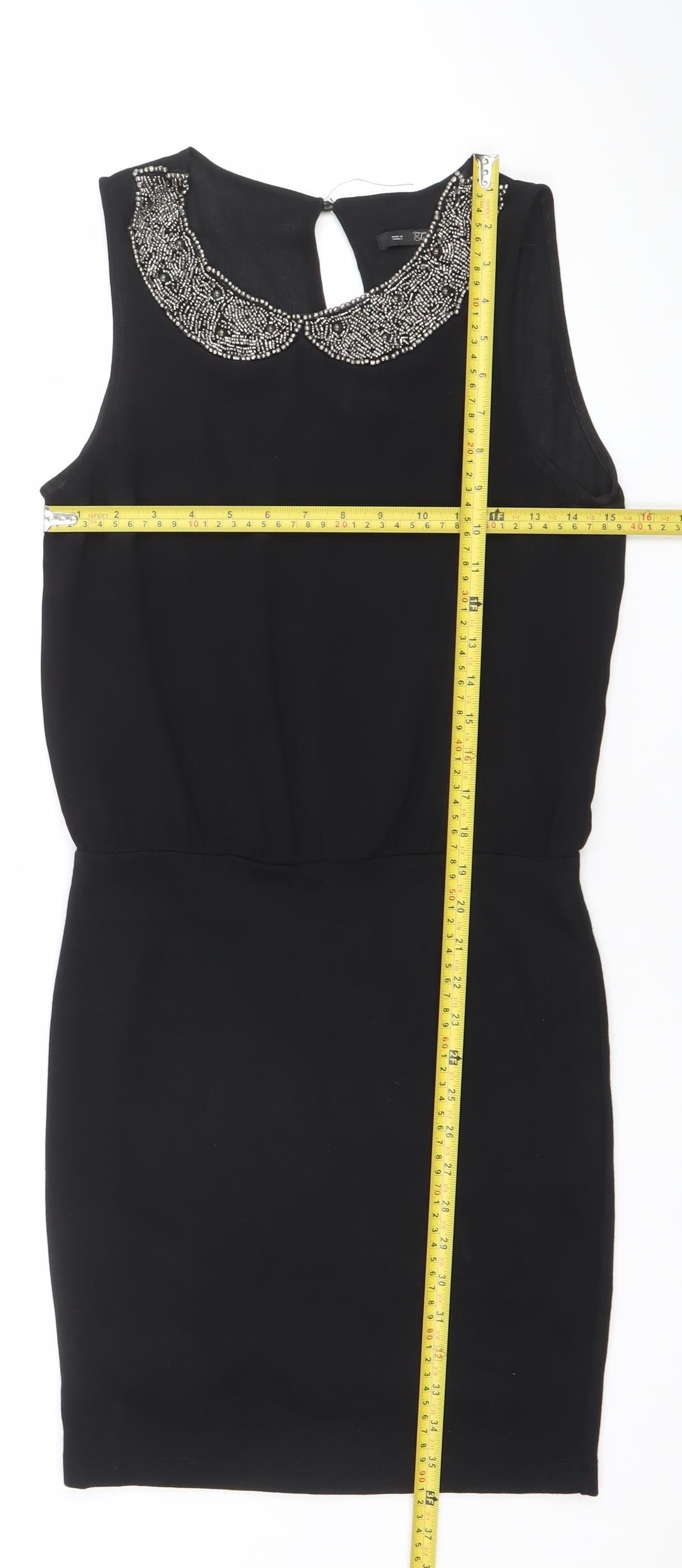 Zara Women Black Beaded Sleeveless Sheath Party Dress Size S