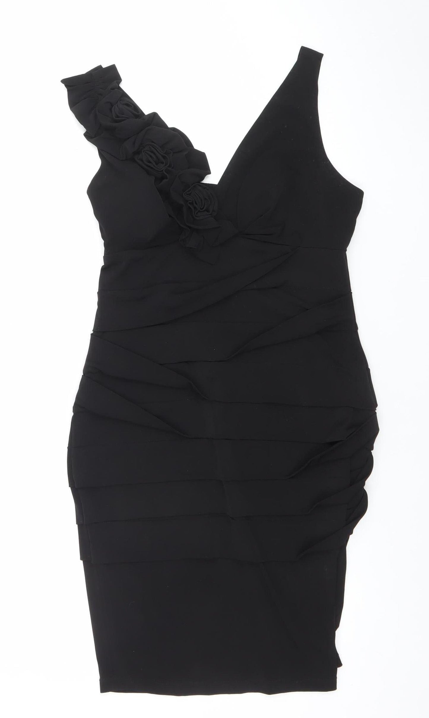 Valerie Bertinelli Women's Black One Shoulder Ruched Knee Length Dress Size 6