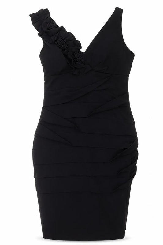 Valerie Bertinelli Women's Black One Shoulder Ruched Knee Length Dress Size 6