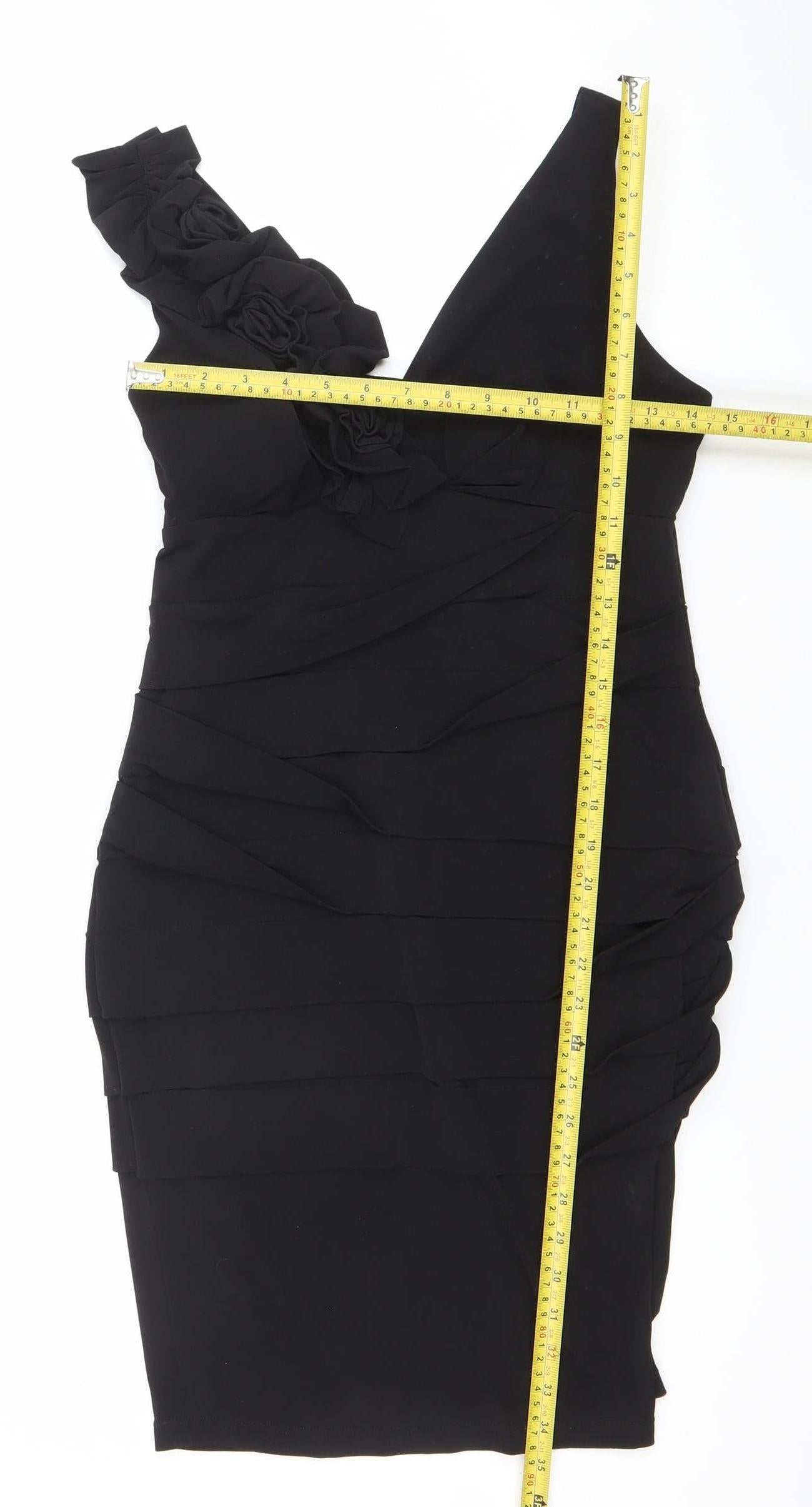 Valerie Bertinelli Women's Black One Shoulder Ruched Knee Length Dress Size 6
