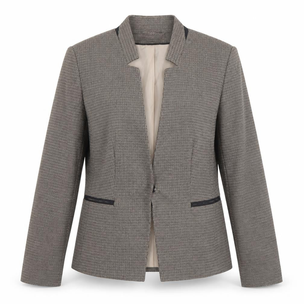 H&M Women Brown Houndstooth Slim Fit Lined Blazer Size 8