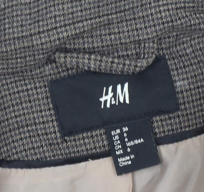 H&M Women Brown Houndstooth Slim Fit Lined Blazer Size 8