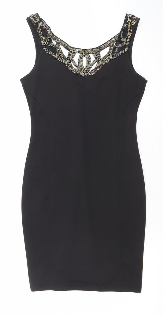 Lipsy Women Black Size 10 Bodycon Sleeveless Beaded Party Dress
