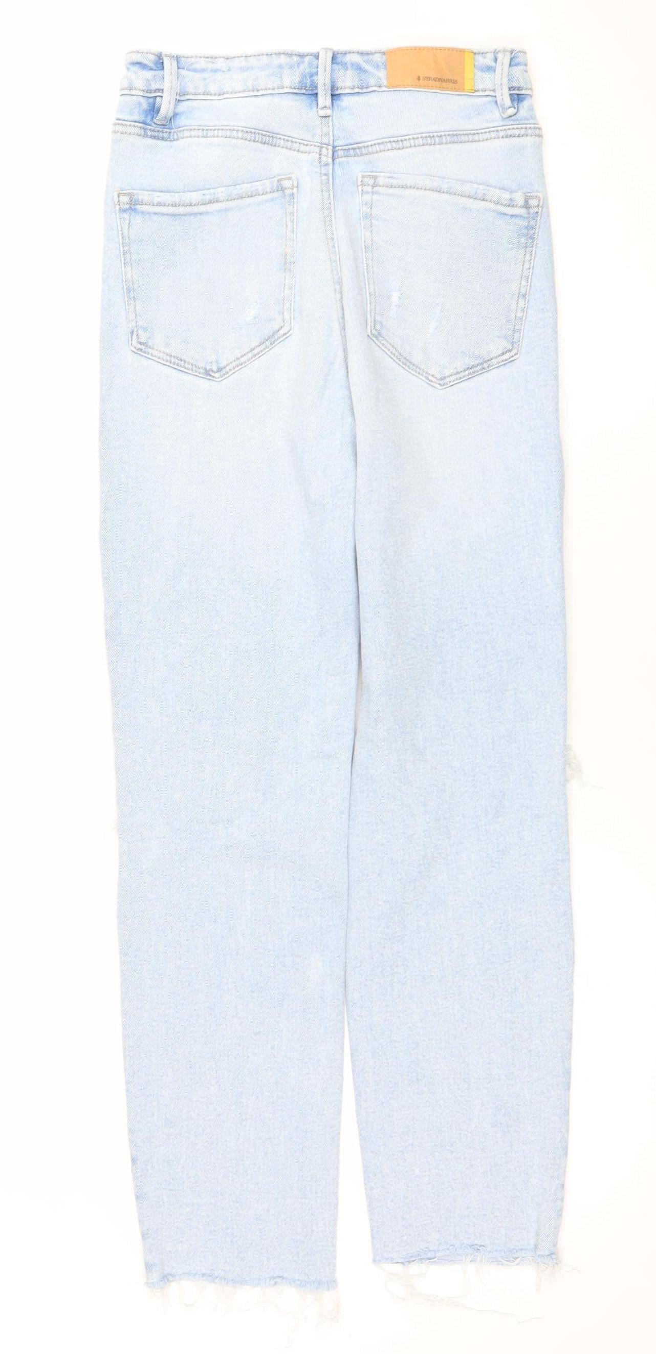 Stradivarius Women Blue Size 8 Mom Jeans Slim Fit Distressed Denim