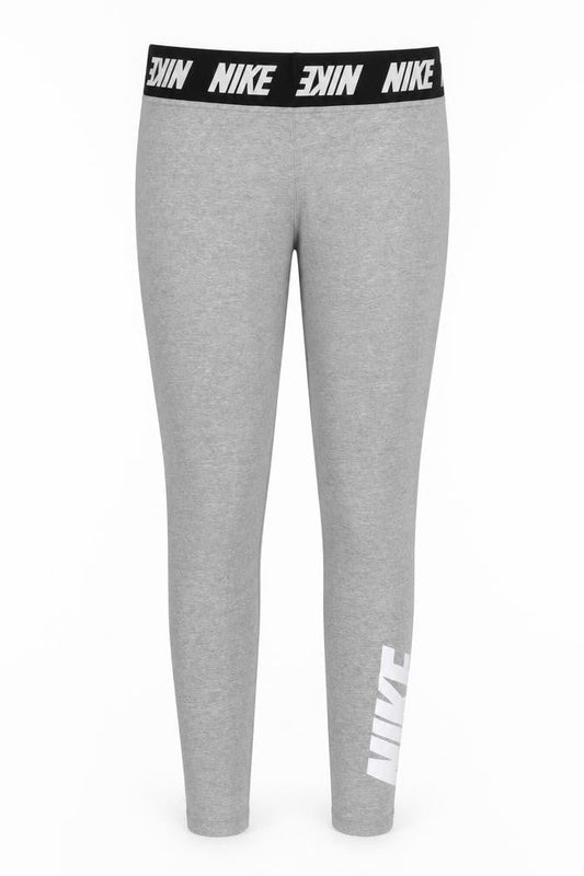Nike Women Grey M Leggings Elastic Waist Logo Tapered Activewear