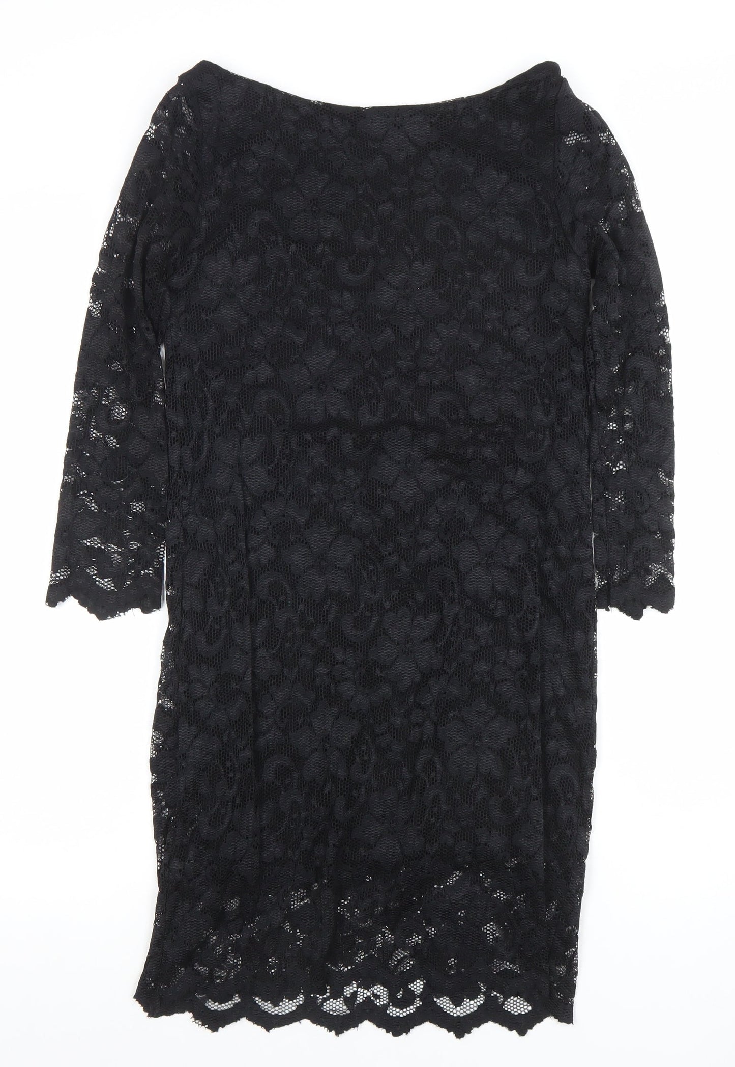 Look Womens Black Lace Bodycon Party Dress Size 12 3/4 Sleeve