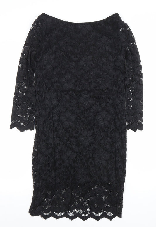 Look Womens Black Lace Bodycon Party Dress Size 12 3/4 Sleeve