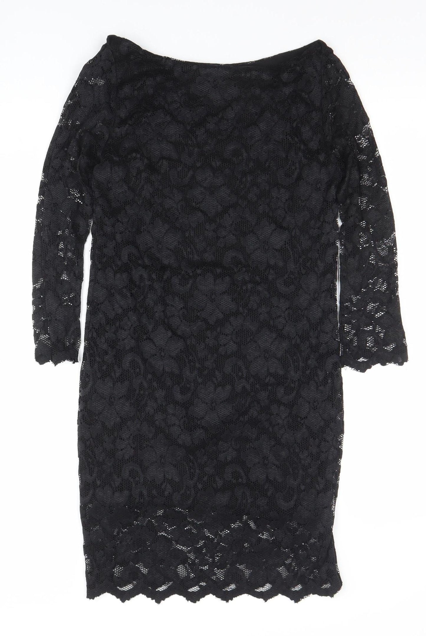 Look Womens Black Lace Bodycon Party Dress Size 12 3/4 Sleeve