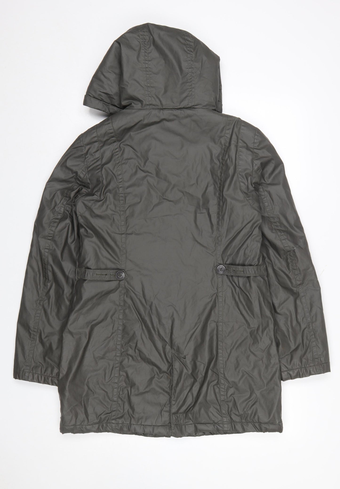 White Stuff Women’s Green Cotton Parka Coat Size 10 Hooded Mid-Length
