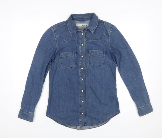 Topshop Women Blue Denim Button-Up Shirt UK 8 Long Sleeve Western Style