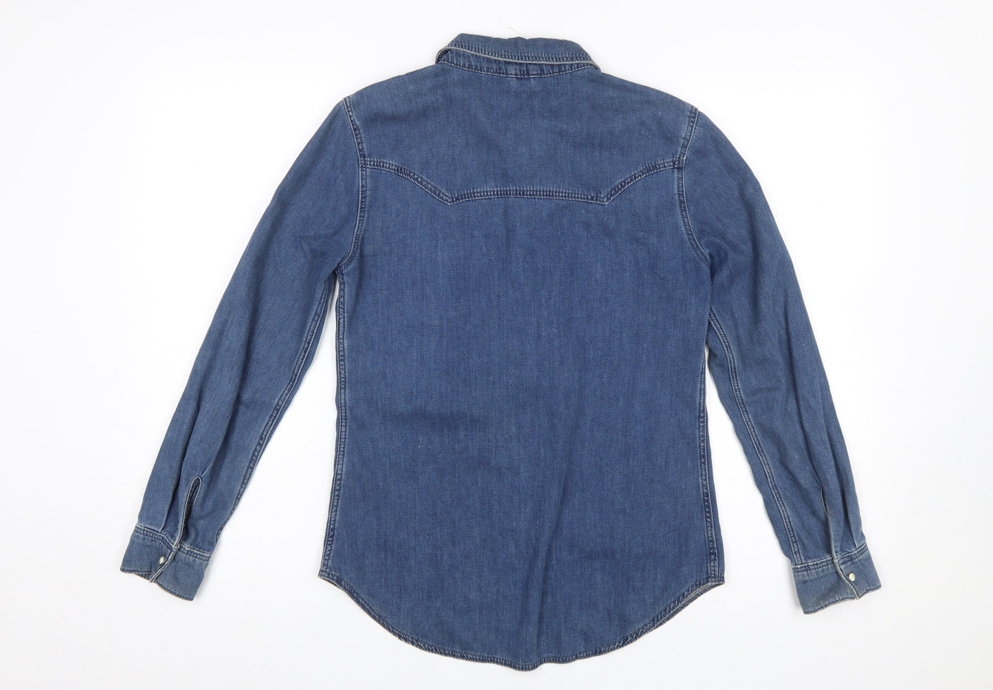 Topshop Women Blue Denim Button-Up Shirt UK 8 Long Sleeve Western Style
