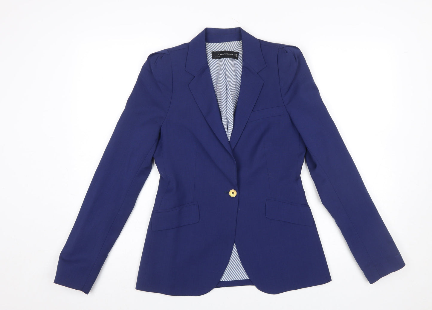Zara Woman Blue Wool Single-Breasted Blazer XS Women’s Smart Jacket