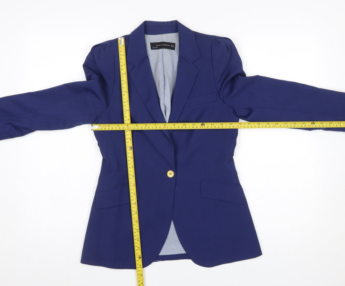 Zara Woman Blue Wool Single-Breasted Blazer XS Women’s Smart Jacket