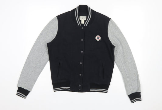 Converse Boys Black & Grey Varsity Jacket Size L Cotton Blend