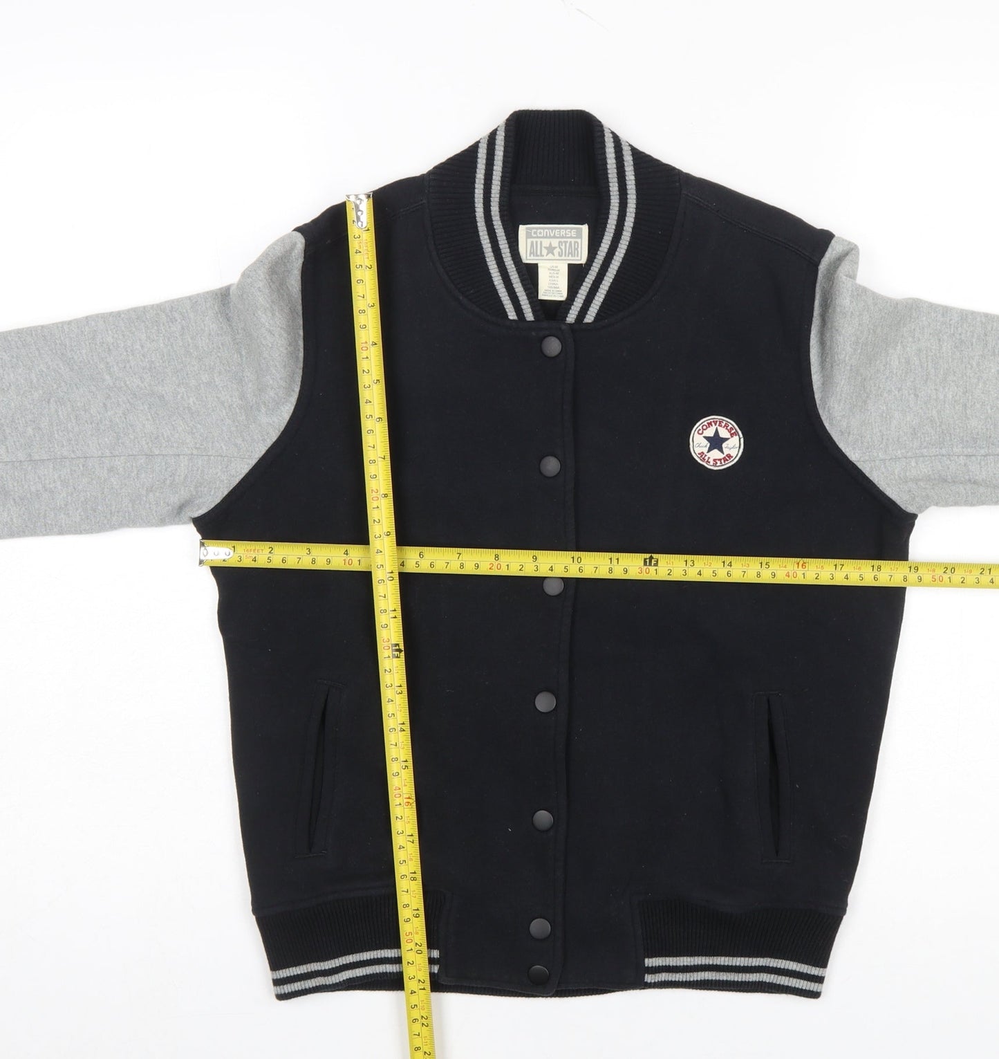 Converse Boys Black & Grey Varsity Jacket Size L Cotton Blend