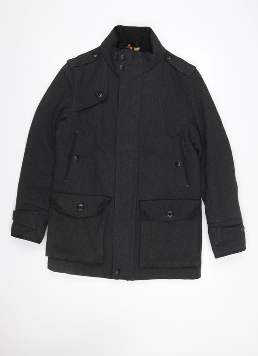 F.F.P. Men's Black Military Coat Wool Blend Size M Regular Fit