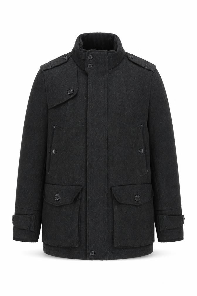 F.F.P. Men's Black Military Coat Wool Blend Size M Regular Fit