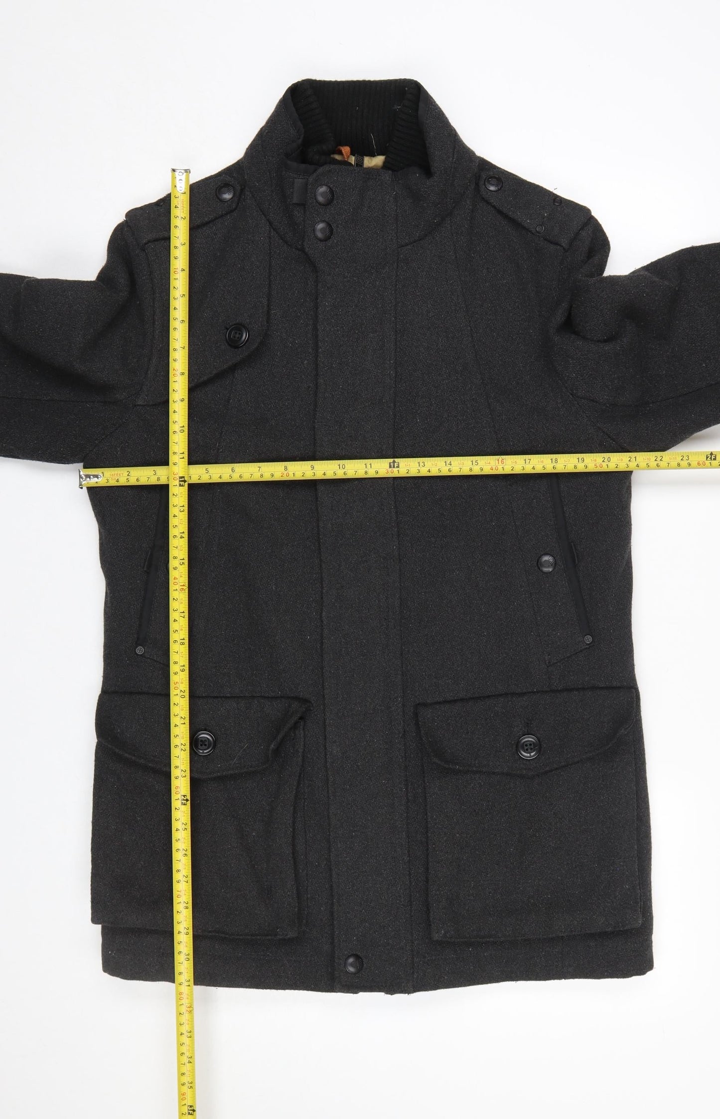 F.F.P. Men's Black Military Coat Wool Blend Size M Regular Fit