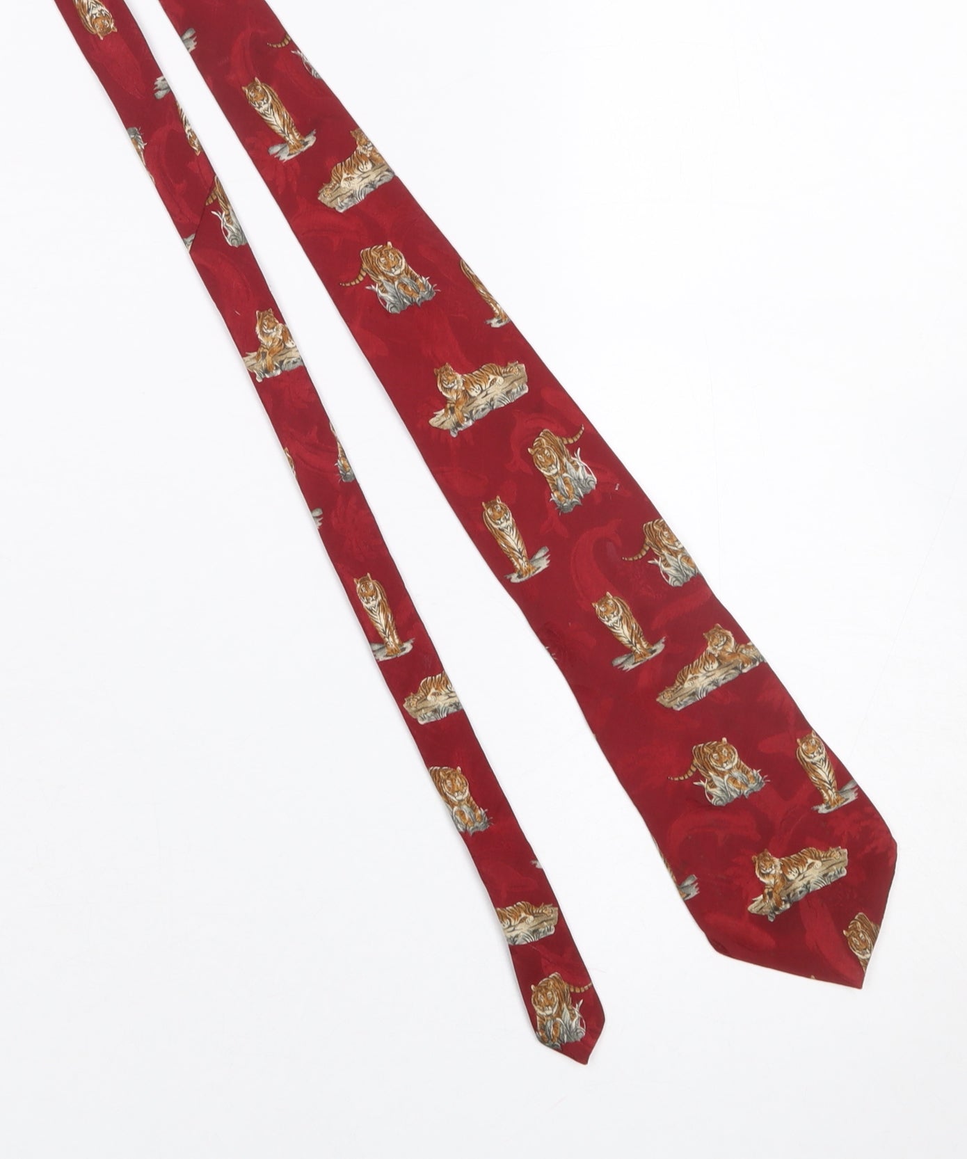 Endangered Species Men's Red Silk Tiger Animal Print Tie