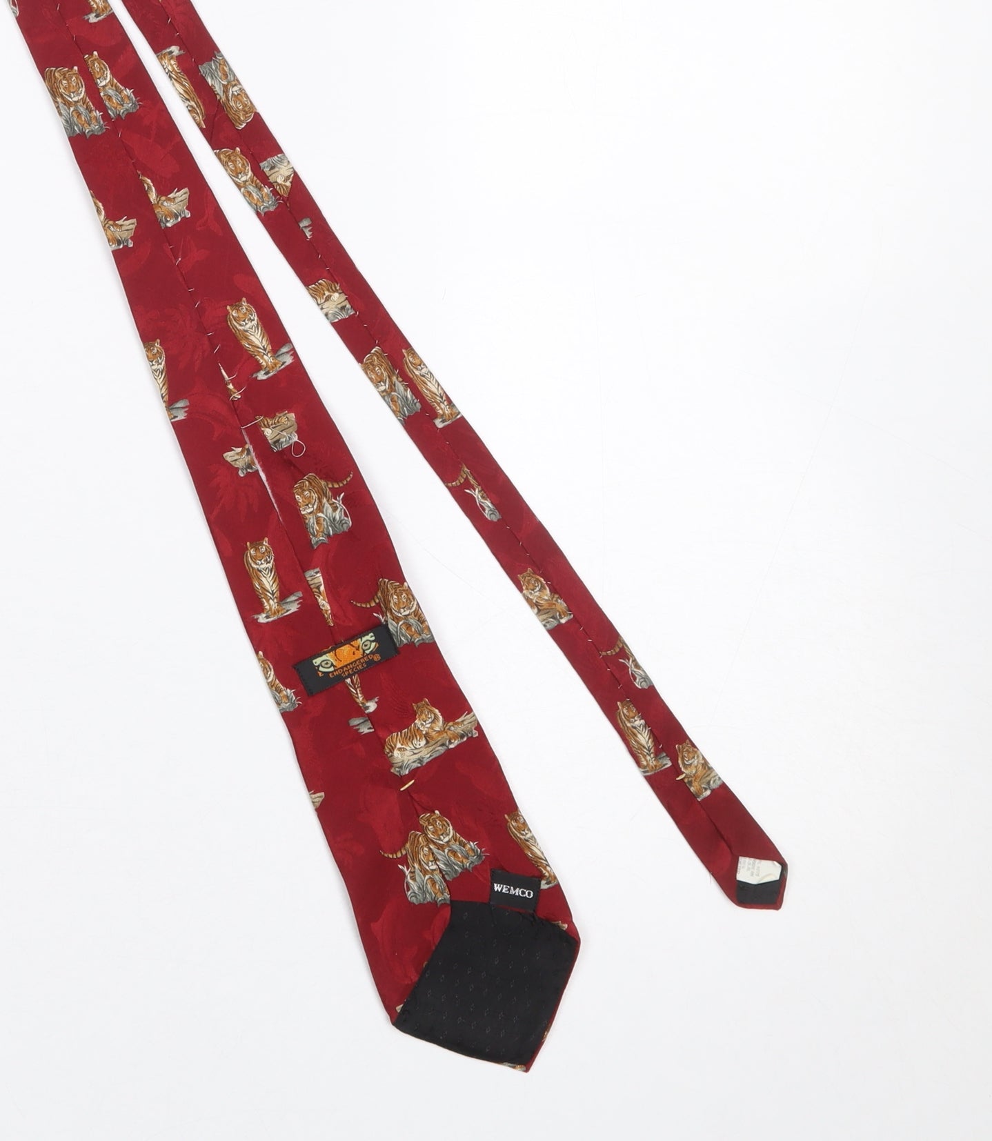 Endangered Species Men's Red Silk Tiger Animal Print Tie