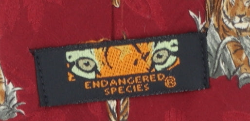 Endangered Species Men's Red Silk Tiger Animal Print Tie
