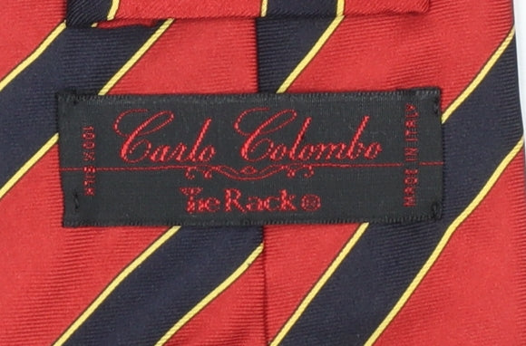 Carlo Colombo Men's Red Striped Silk Tie Made in Italy One Size