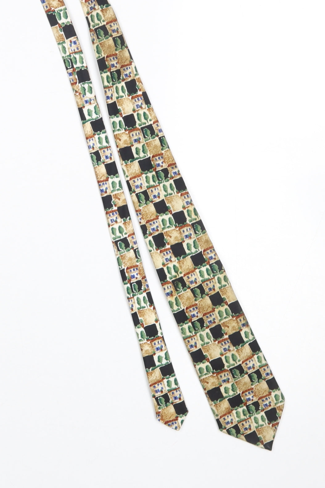Barkerex Men’s Black Silk Designer Tie with Building Print One Size