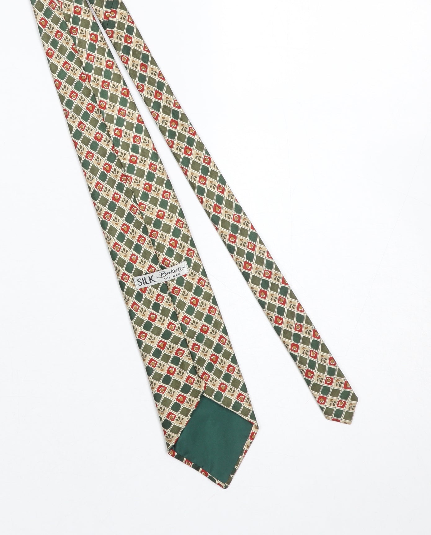 Berkertex Men’s Green Patterned 100% Silk Tie - Classic Style