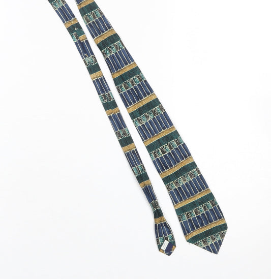 Burton Menswear Blue Green Geometric Polyester Tie One Size