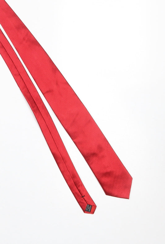 Arnotts Mens Red Herringbone Silk Slim Tie
