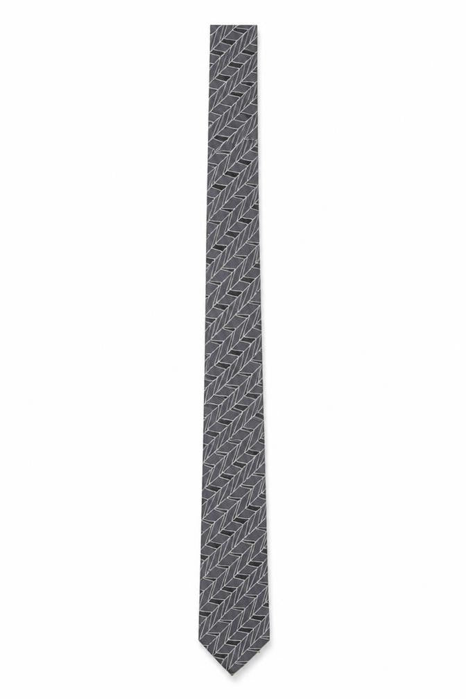 Burton Mens Grey Geometric Pattern Slim Tie 100% Silk One Size