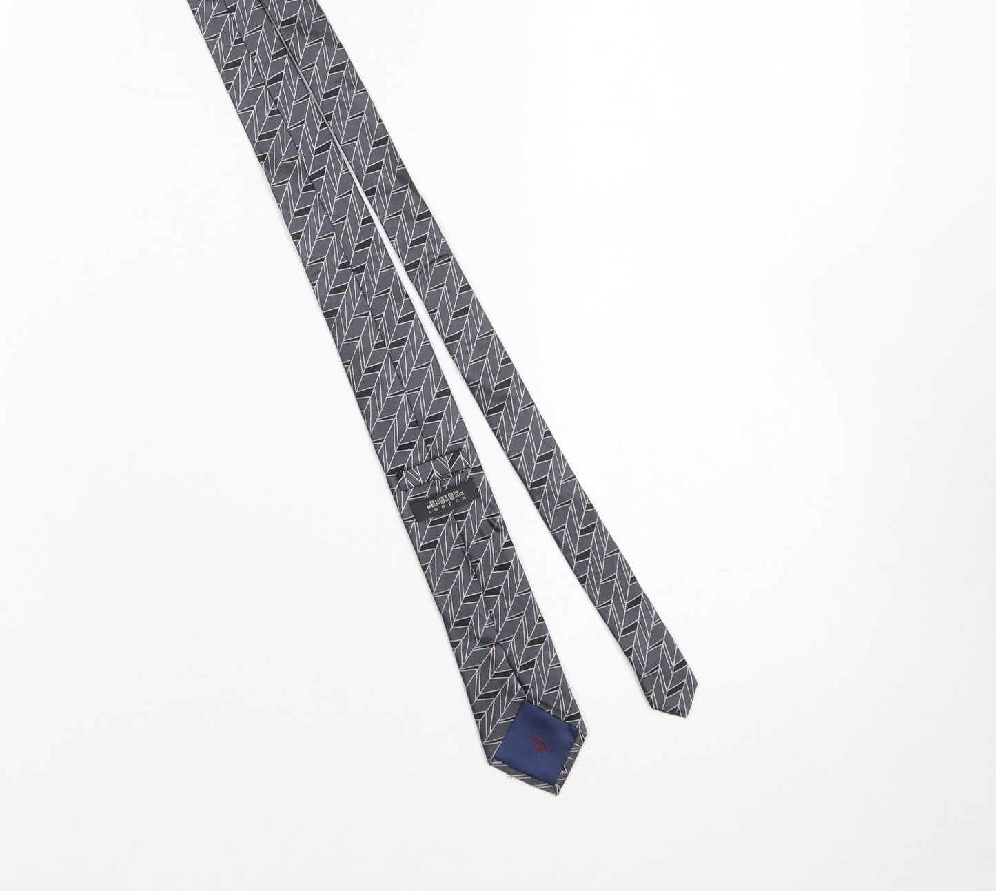 Burton Mens Grey Geometric Pattern Slim Tie 100% Silk One Size