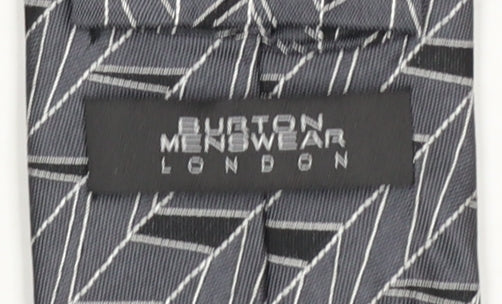 Burton Mens Grey Geometric Pattern Slim Tie 100% Silk One Size