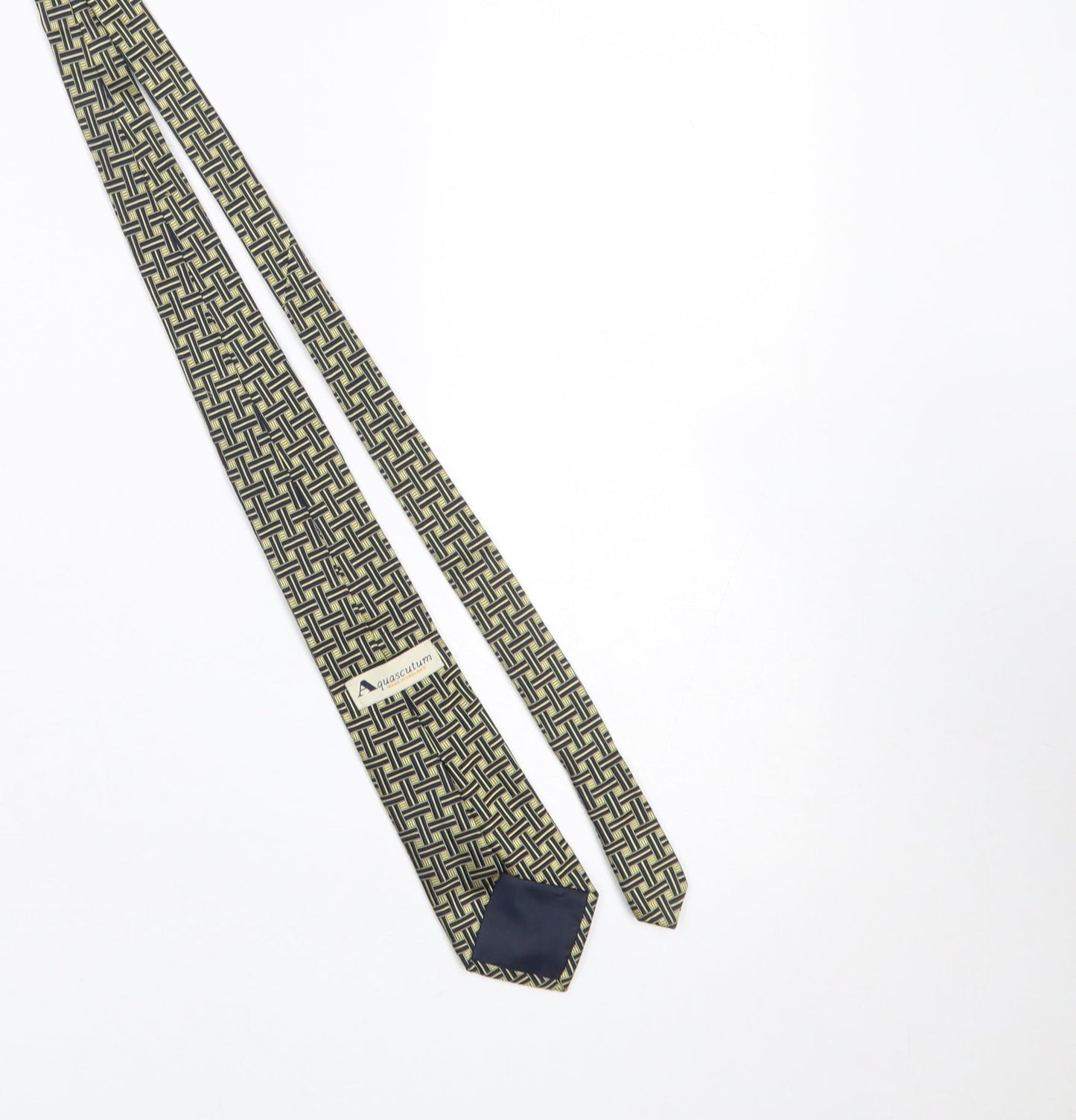 Aquascutum Men's Beige Blue Geometric Silk Tie Made in England